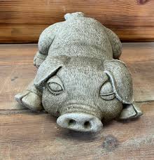 Stone Garden Laying Winking Cheeky Pig