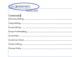 table of contents in word 2010