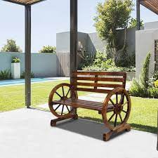 Outdoor Patio Wagon Wheel Bench Seat