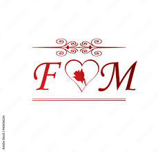 fm love initial with red heart and rose