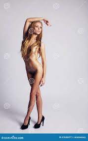 Naked Female Model Posing on Grey Background Stock Image - Image of  passion, copyspace: 41604477