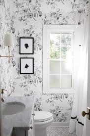 White Bathroom Design With Fl Wallpaper