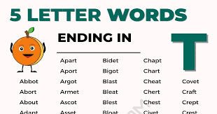 5 letter words ending in t 7esl