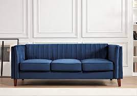 uspridefurniture plainfield line tufted square design velvet sofa blue size one size