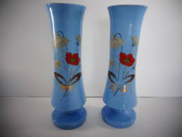 Pair Of Blue Opaque Glass Bristol Vases