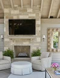 Cream Stone Outdoor Fireplace With Flat