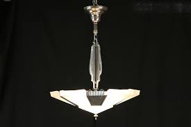 Sold Art Deco 1930 S Vintage Chandelier Light Fixture Nickel Satin Glass 31465 Harp Gallery Antiques Furniture