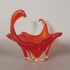 Red Vintage Murano Glass Bowl 1950 1959