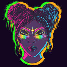 woman glowing under neon lights with