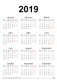2019 Yearly Calendar Printable 2017 2018 2020