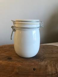 White Vintage Glass Clamp Lid Jar