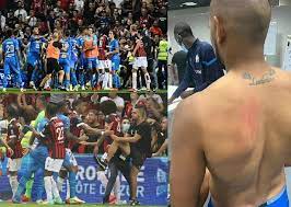 The chaos at the nice vs marseille game has been described as an 'astonishing and very strange experience' by a journalist who was in the . E6scilbhosxx7m