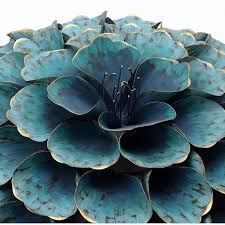 Metal Teal Blue Round Flower Wall Decor