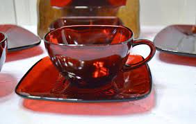Vintage Ruby Red Glass Charm Plates