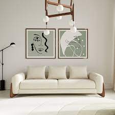 Contemporary Cream Fabric And Walnut Sofa