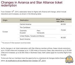 Avianca Lifemiles Changing Award Chart Effective Oct 15th