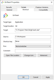 change default start location for git