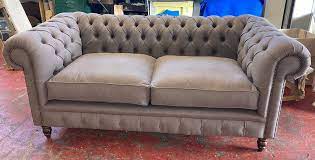 3 seater grey fabric chesterfield sofas