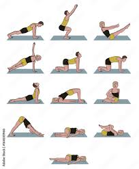 yoga poses set with men and women