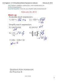 Simplifying Radical Expressions Notebook