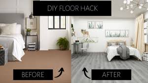 diy floor makeover l stick tile