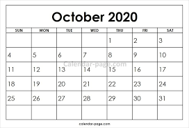 October 2020 Printable Calendar Template Calendar 2019