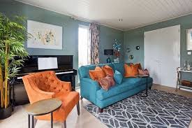 teal and orange living room decor