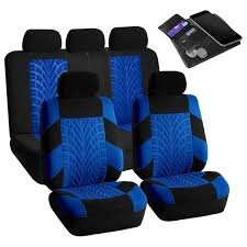 Fh Group Polyester 47 In X 23 In X 1 In Travel Master Full Set Car Seat Covers Black And Blue