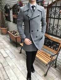 grey pea coat with dress shirt dressy
