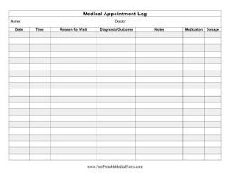 Contacts of friends and family. This Medical Appointment Log Can Be Kept For Personal Records Of A Family S Illnesses And Procedures Free To Downloa Medical Printables Medical Binder Medical