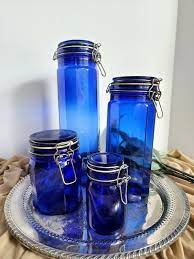Cobalt Blue Glass Paneled Canisters