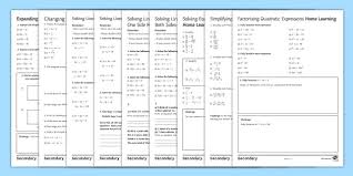 The introduction to elementary algebra worksheets (with answers) use a simple fun idea to help children understand how algebra equations use both letters and numbers and provides some addition and subtraction questions to test learning. Algebra Homework Pack Teacher Made