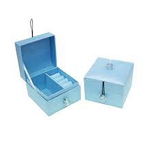 hinged lid aqua blue silk jewelry box