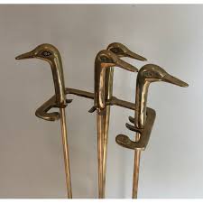 Vintage Brass Fire Set With Duck Heads