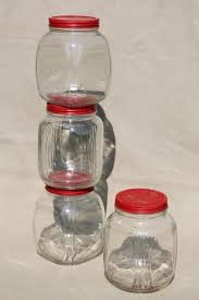 Hoosier Vintage Glass Jars W Red
