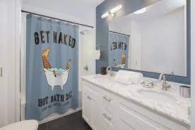 Giraffe bathroom decorations can be beautiful and/or funny. Get Naked Giraffe Shower Curtain Bathroom Decor The Pawster
