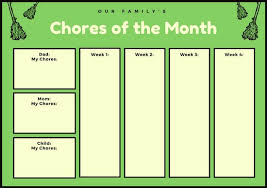 Green Black And Yellow Illustration Monthly Chore Chart Templates