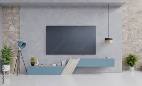 Tv On Blue Cabinet Design In Modern