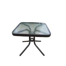 20 In Round Tempered Glass Top Black Outdoor Side Table With Aluminum Frame