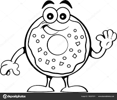 Black and white line drawing donut kettle vector icon material. Donut Cartoon Images Black And White