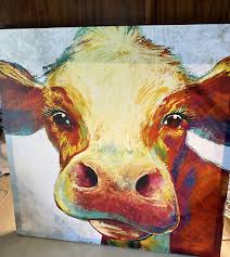 Colorful Cow Print On Canvas 20 X 20