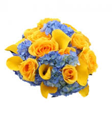 Hydrangea and yellow rose bouquet. Blue Hydrangea Yellow Calla Lilies Yellow Roses Jacobsen S Flowers Gift Baskets