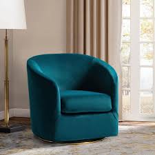 estefan teal comfy swivel barrel chair