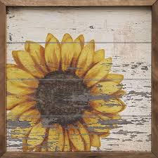 Sunflower Chippy Whitewash Wall Art