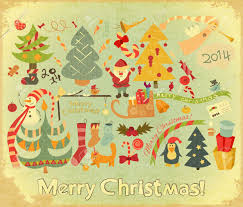 Retro Merry Christmas Card With Santa Claus Christmas Tree And