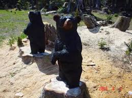 Bear Wood Carving Sitting Grizzly Wild