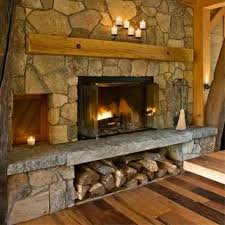 Stone Fireplace With Wood Storage Below