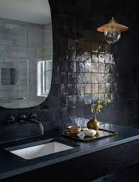 Black Bathroom With Black Glazed Grid