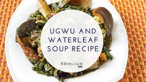 To prepare ugu soup meat stock fish dry fish 6 cups stock and water 6 scotch bonnet 3/4 cup palm oil* 2 1/4 cups ede paste 1/2 teaspoon ground uziza seed 1. Ugwu And Waterleaf Soup With Snails And Goat Meat Recipe Kiitec