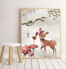 enchanted forest fawn girl wall art